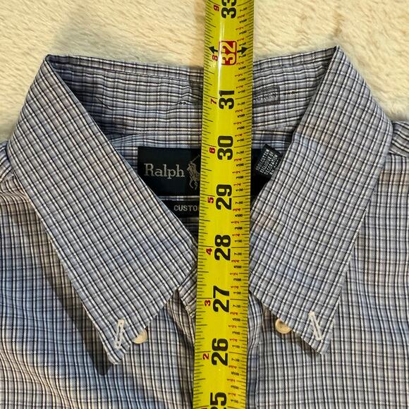 Ralph Lauren Custom Fit - Mens L L/S Button Down Oxford - Blue Gray White Plaid - Picture 11 of 13